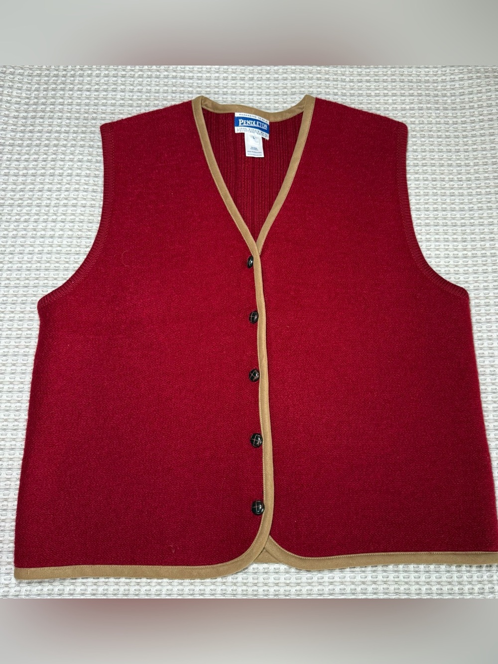 Pendleton Button Up Sweater Vest 100% Virgin Wool Womens Large Leather Classic